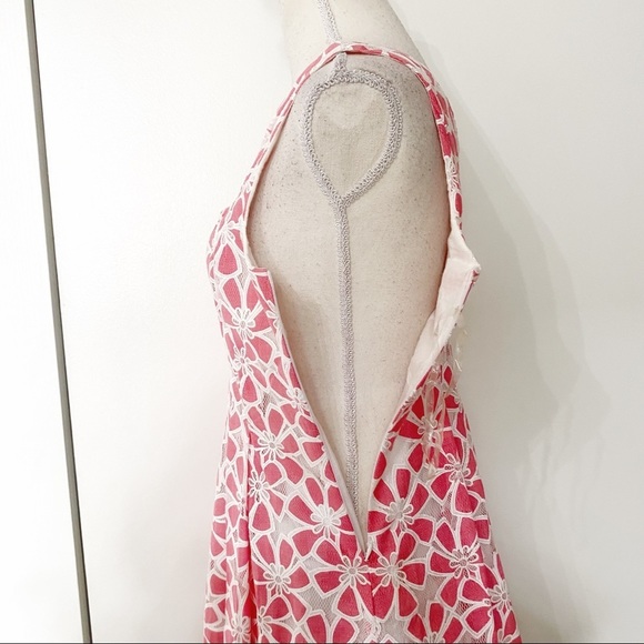 𝅺l'atiste BY AMY PINK WHITE TULLE FLORAL MINI A-LINE  SLEEVELESS COCKTAIL DRESS - Picture 8 of 11